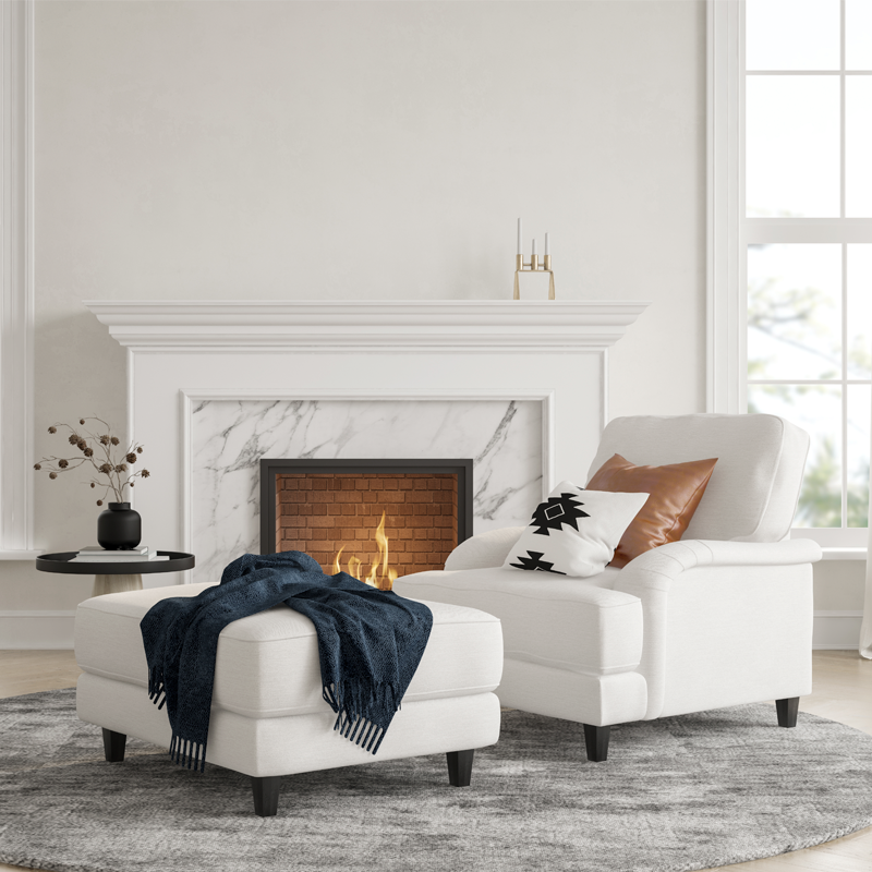 Interior minimalista de salón moderno con chimenea